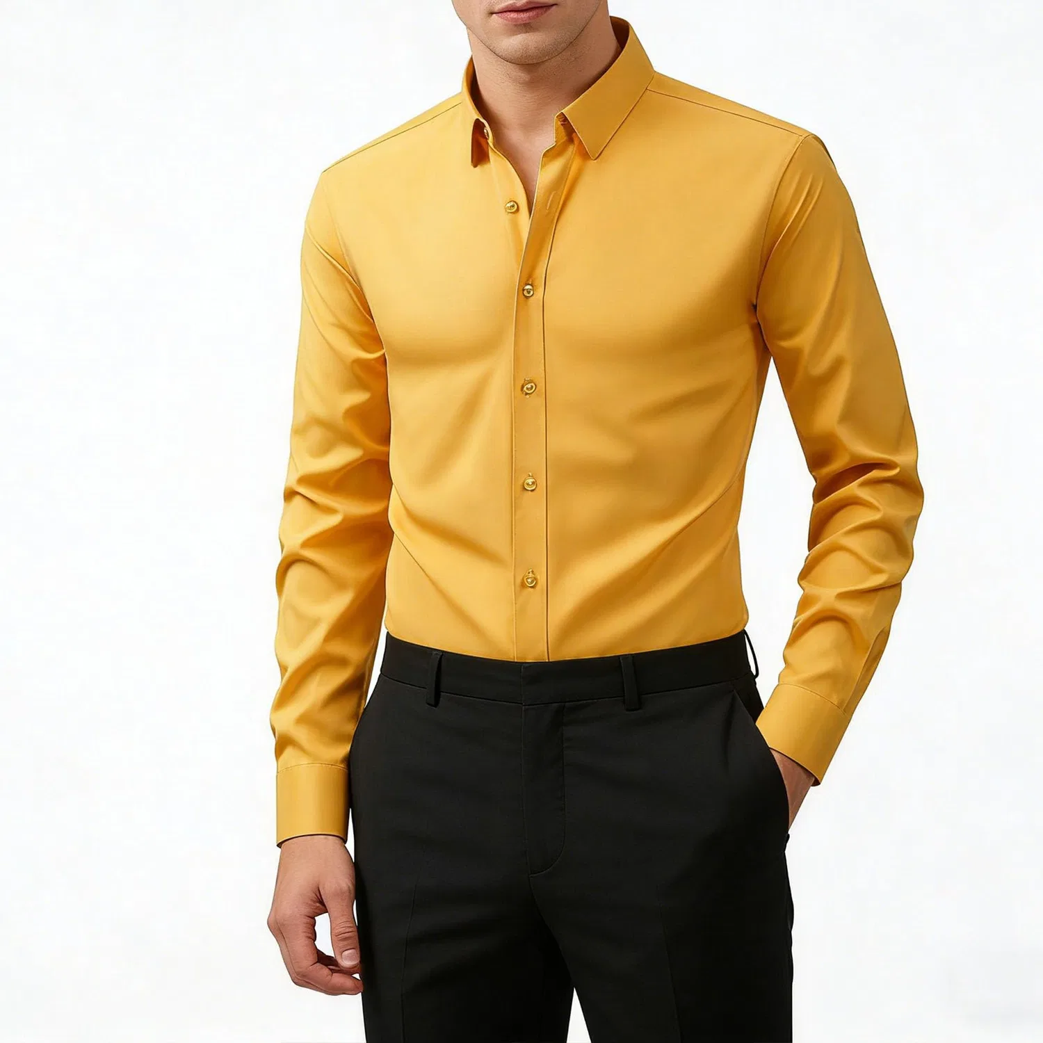 Мужская рубашка с длинным рукавом, современный slim fit, Golden Yellow — фото 2