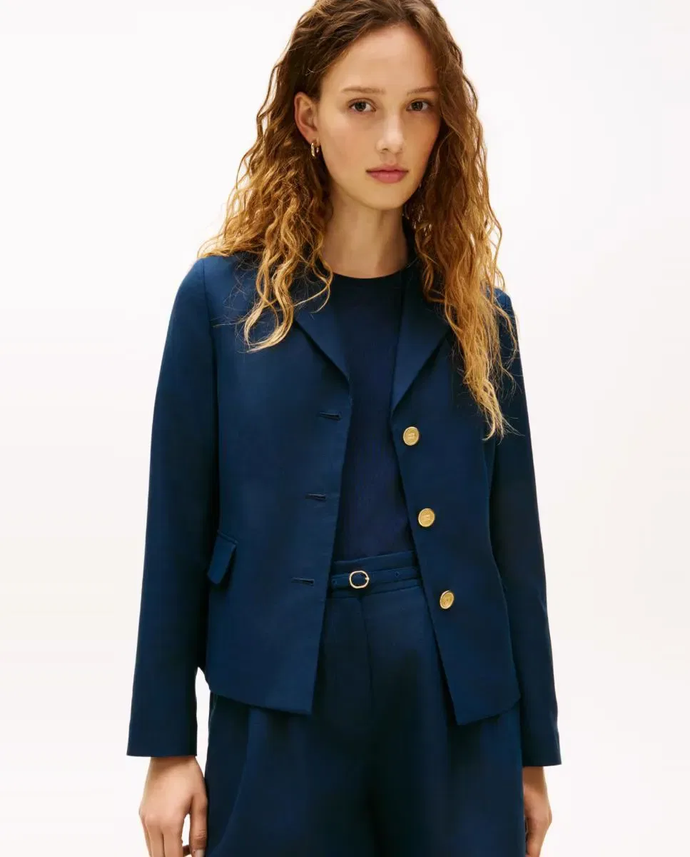 Женский блейзер из льняной смеси с золотыми пуговицами Tommy Hilfiger, Azul Marino