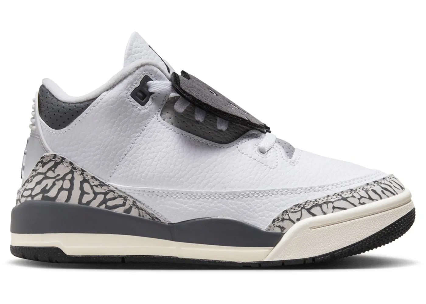 Детские кроссовки с длинным шнурком Jordan 3 Retro Hide N' Sneak Jordan, White/Black/Iron/Sail/Cement Grey