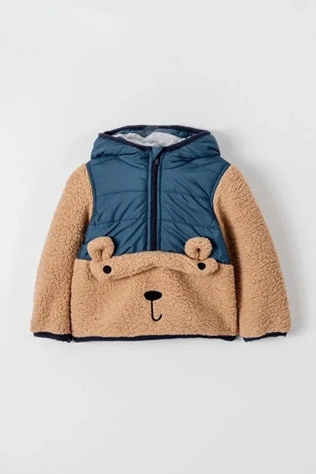 Детское пальто для девочек с капюшоном Cute Bear Figured Hooded Thick Winter Welsoft Sherpa Coat Verscon, Taupe