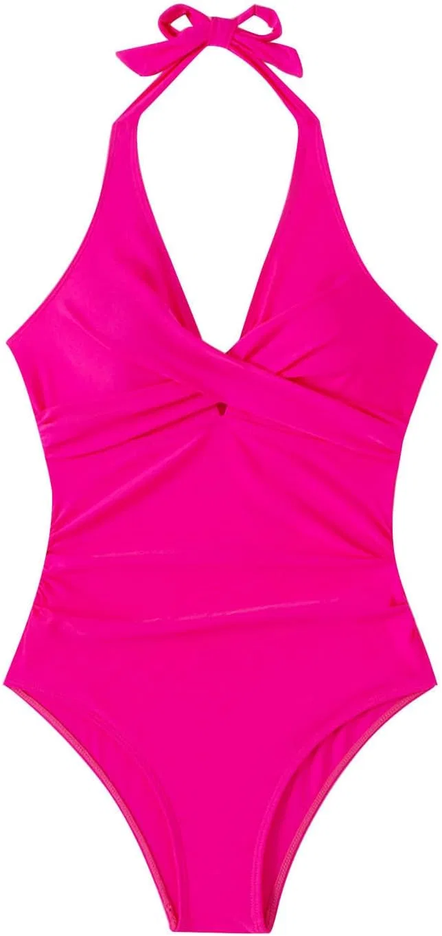 Женский цельный купальник с V-образным вырезом и сетчатыми вставками, Hot Pink