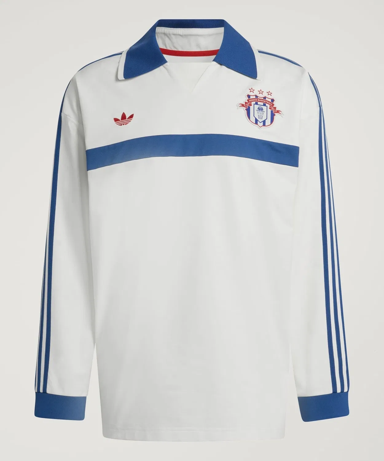 Мужская/Женская футболка-поло с длинным рукавомиз двойного трикотажа Adidas Originals, Белый — фото 3