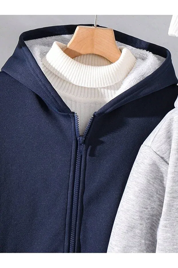 Детский комплект кардиганов на молнии с капюшоном By Layina, Navy Blue-Gray — фото 3