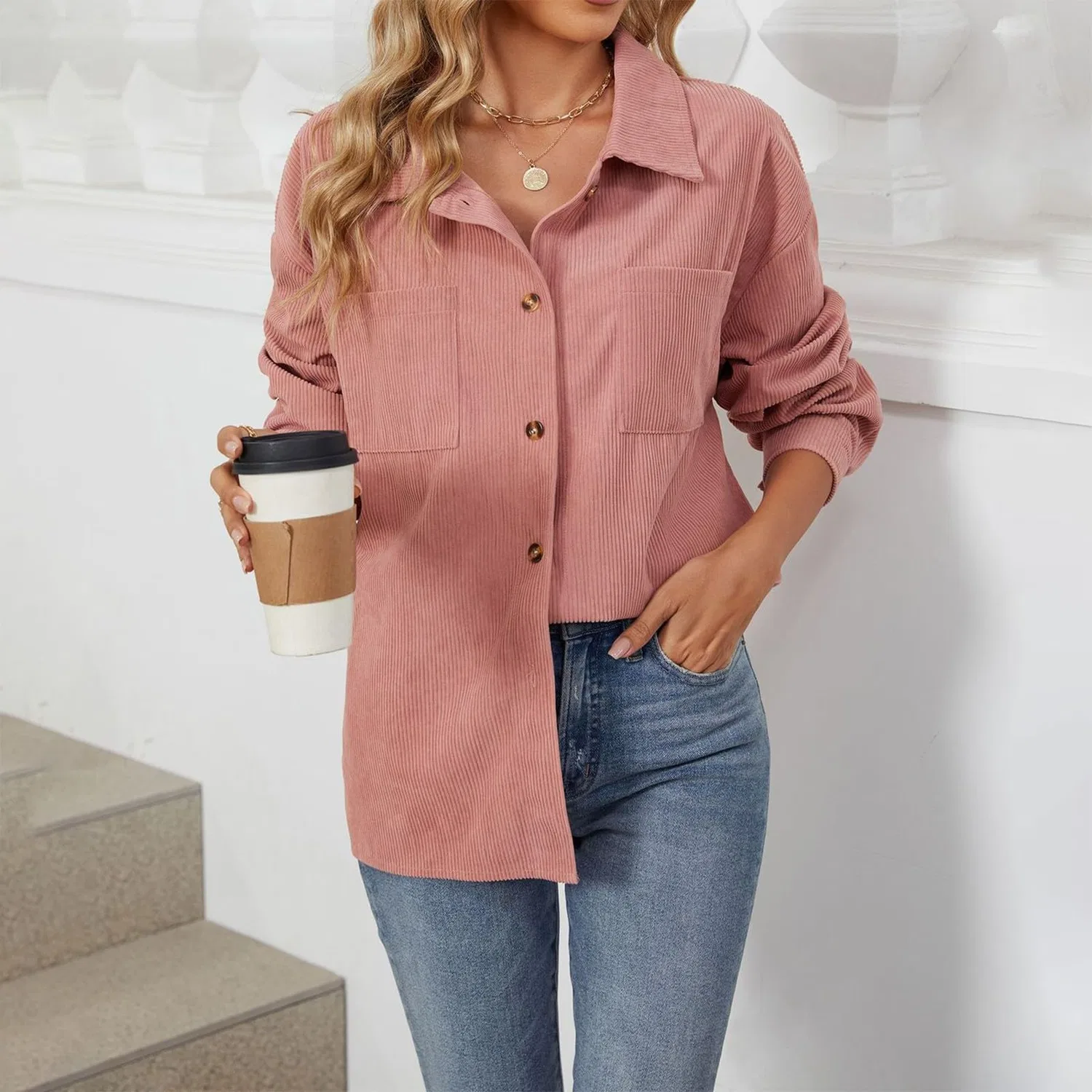 Женское пальто свободного кроя с длинным рукавом, Rosa — фото 4