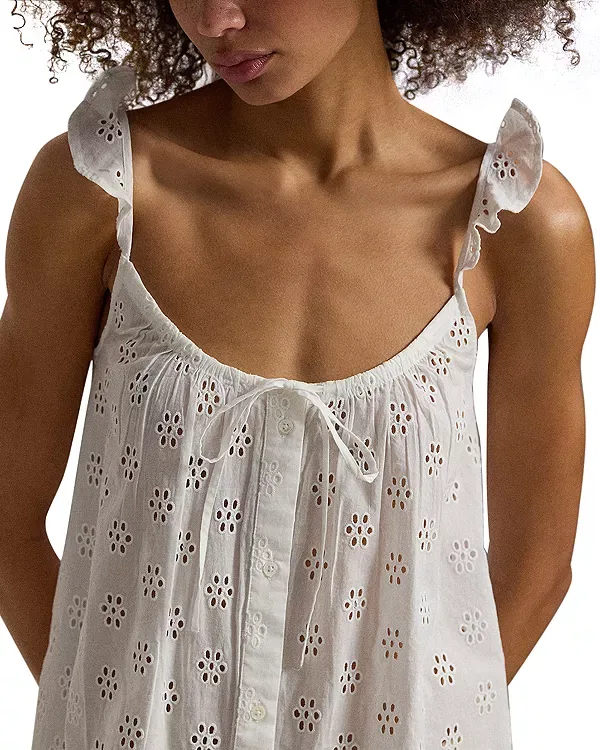 Женское платье-комбинация с вышивкой Eyelet Cami Slip Dress Polo Ralph Lauren, White Cloud — фото 2