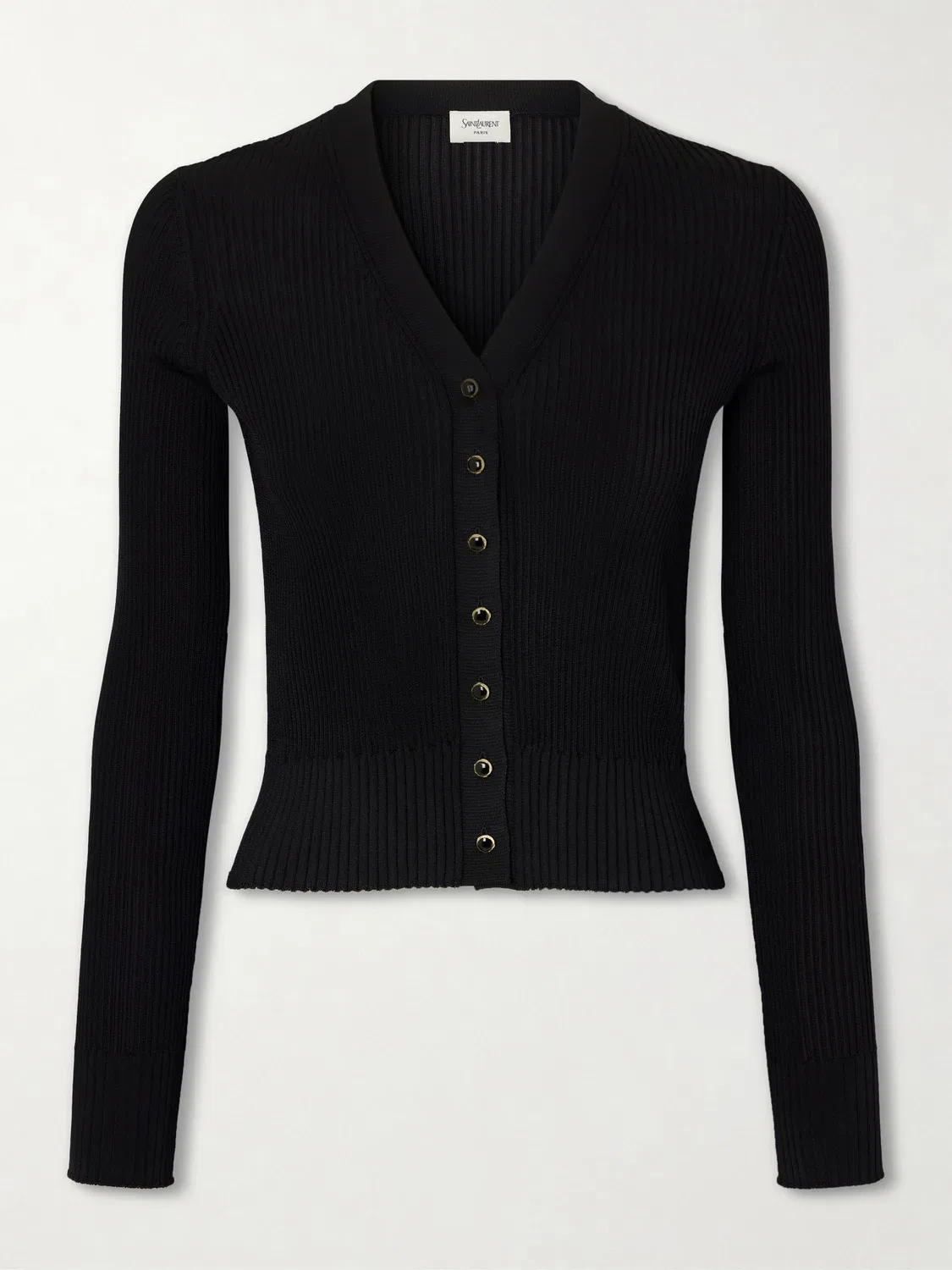 Вязаный кардиган в рубчик Saint Laurent, черный