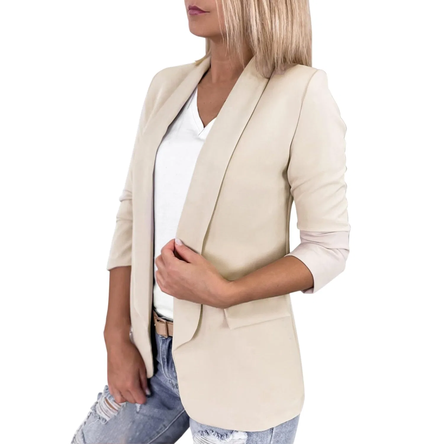 Женское шерстяное пальто с лацканами и карманами, Beige