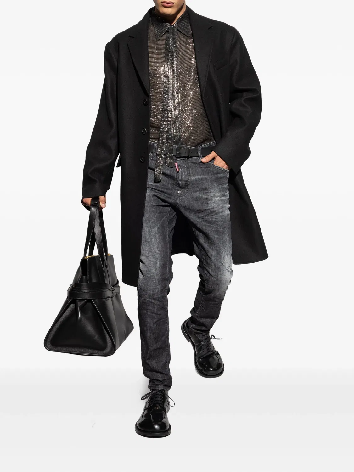 Рубашка с завязкой из шелка, черная DSQUARED2, черный — фото 2