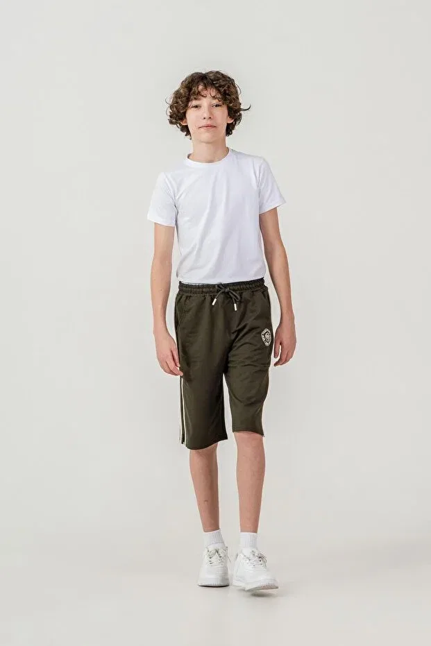 Детские шорты для мальчиков с принтом New york state college printed side stripe Mışıl Kids, Khaki