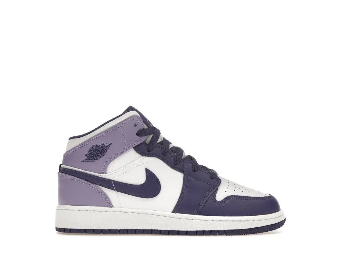 Детские кроссовки на шнуровке с принтом Jordan 1 Mid, Sky J Purple/White/Sky J Light Purple/Sky J Purple
