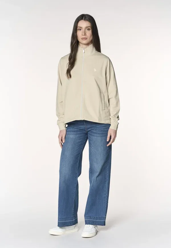 Толстовка на молнии из хлопка и эластана Zip-up sweatshirt U.S. Polo Assn., beige, бежевый — фото 2