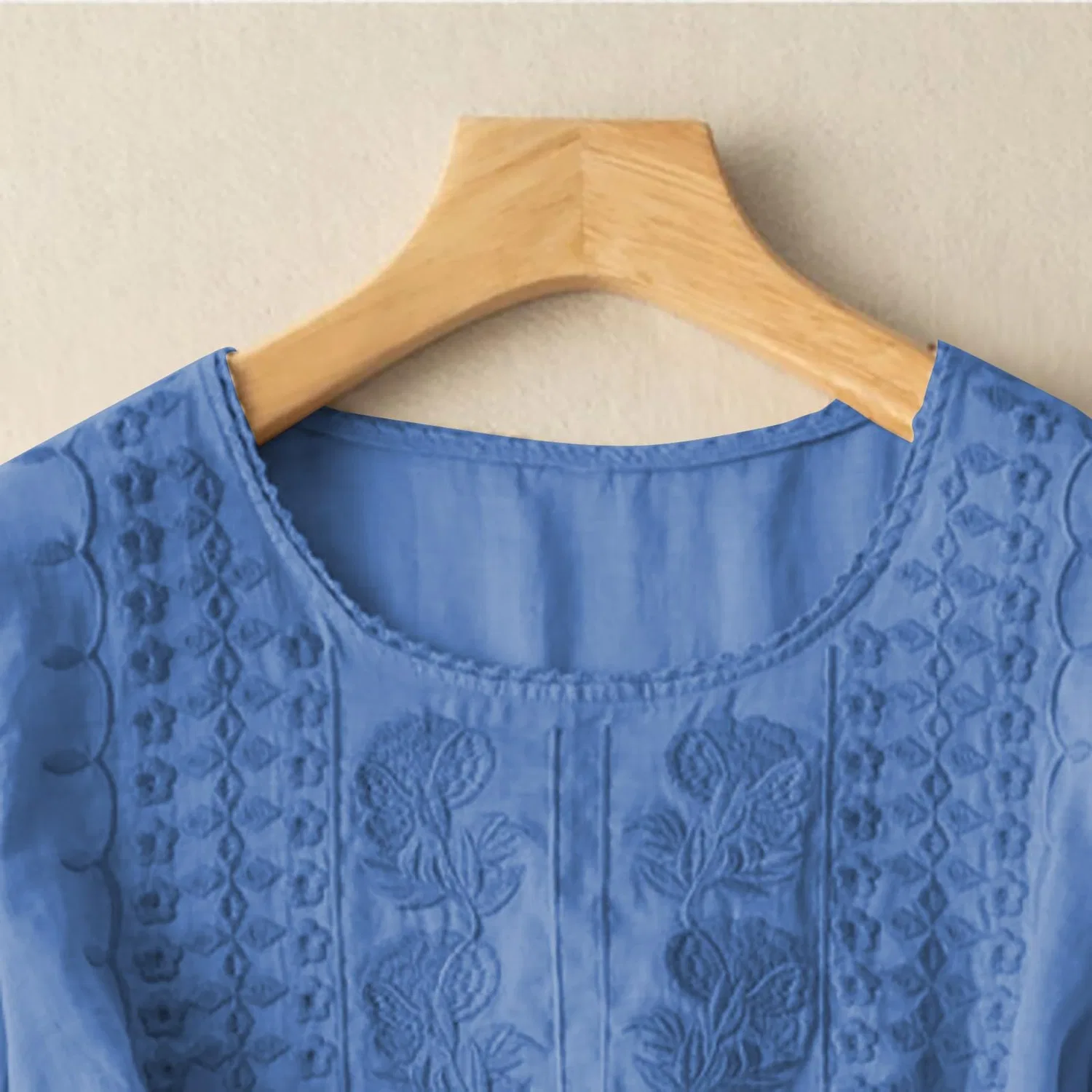 Женская блуза с цветочной вышивкой Cotton Linen Tops, Z12-blue Linen Shirts for Women — фото 4