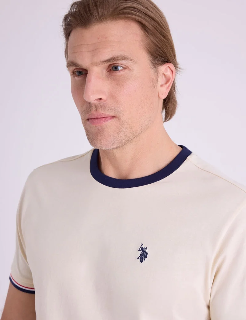 Футболка U.S. Polo Assn. Signature Stripe Trim Ringer, кремово-белый — фото 4