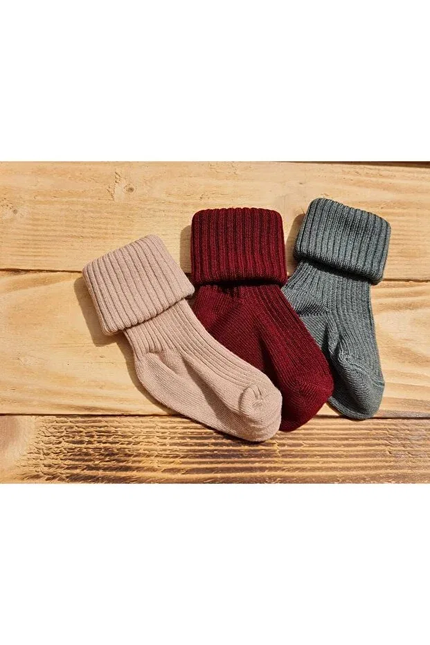 Детские носки для новорожденных хлопковые 3 пары Bebeğime Çorap, Beige-Burgundy-Khaki
