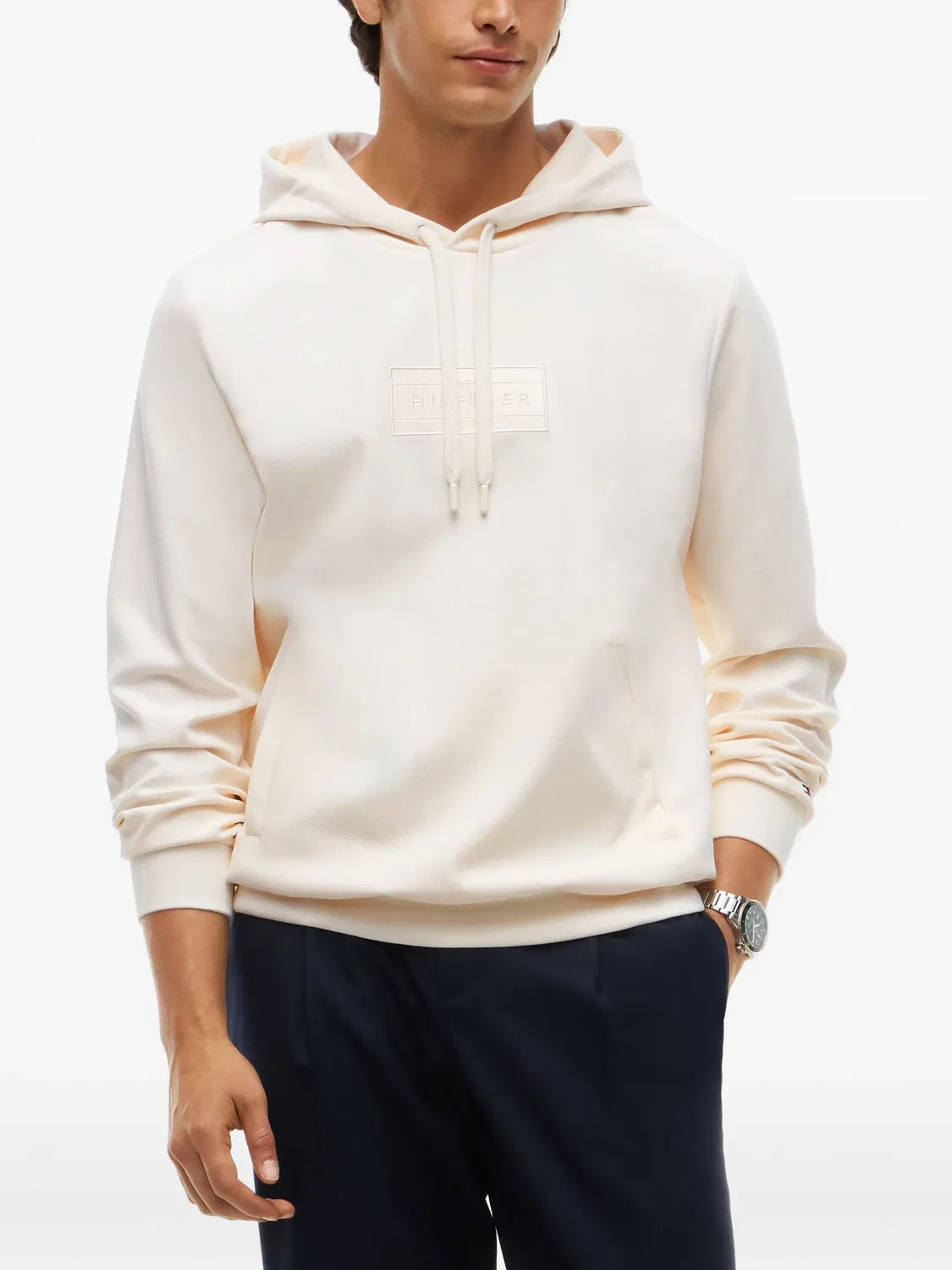 Худи с кулиской и нашивкой-логотипом Tommy Hilfiger, нейтральные цвета — фото 3