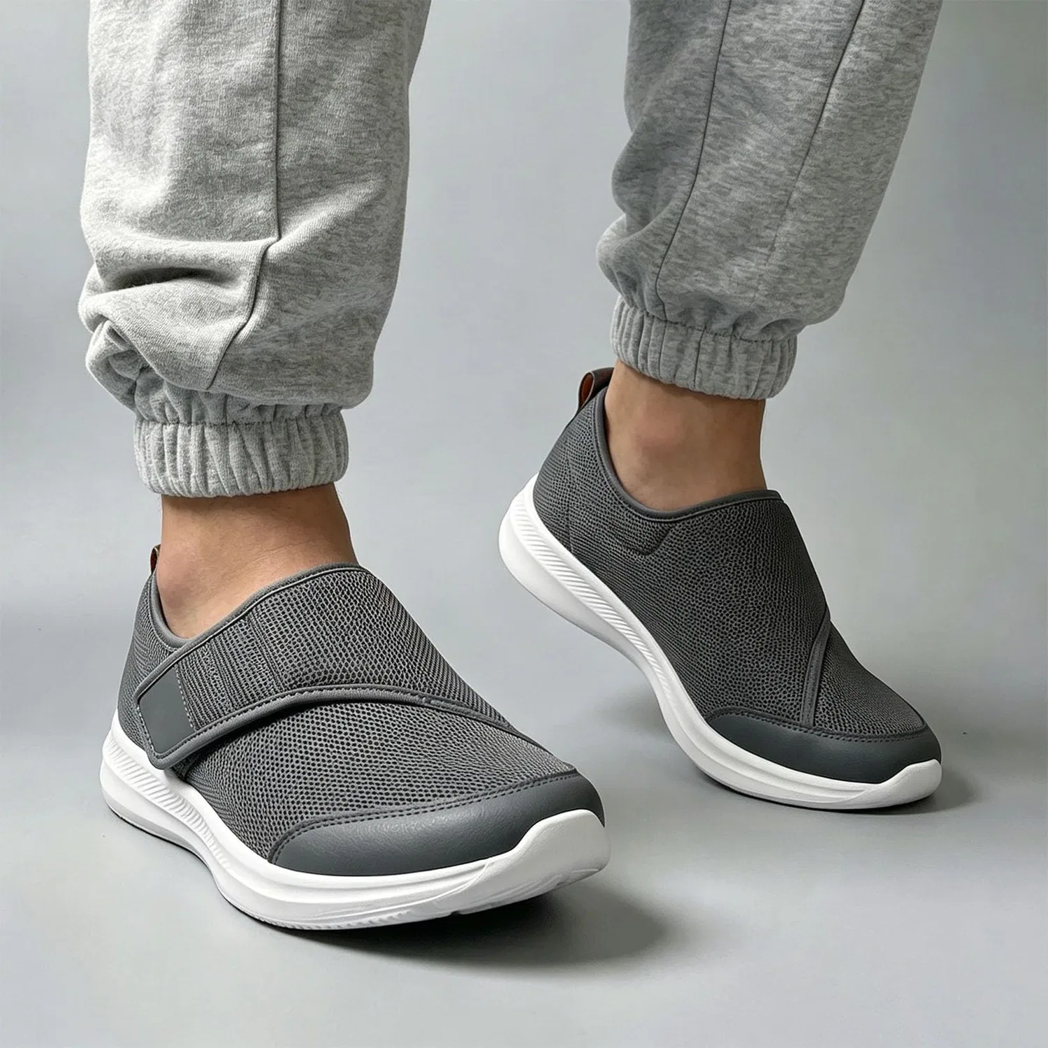 Детские кроссовки без шнурков с регулируемым ремешком Breathable Mesh Sneakers, Grey — фото 3