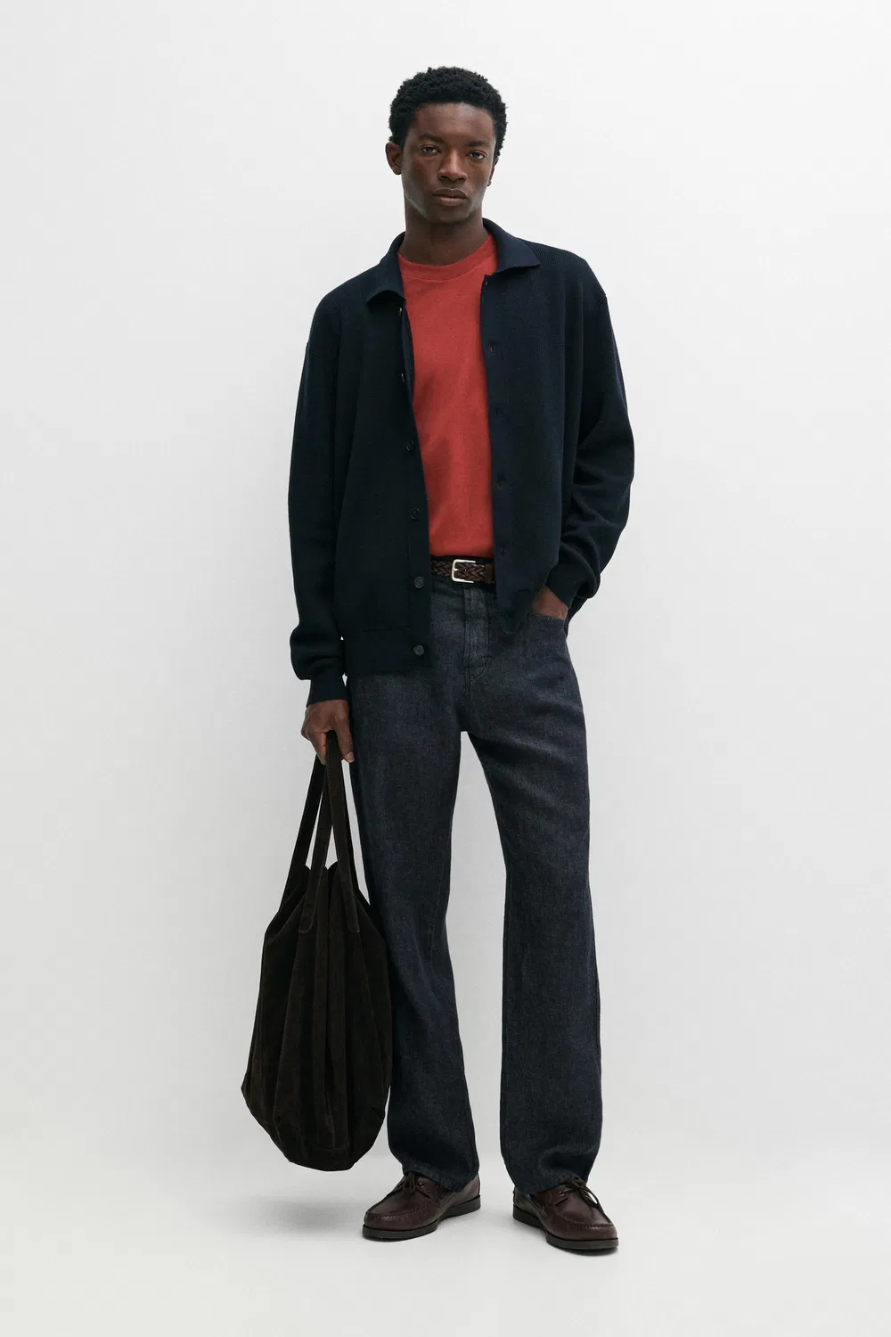 Кардиган Massimo Dutti 100% Cotton Polo Collar Knit, темно-синий — фото 3