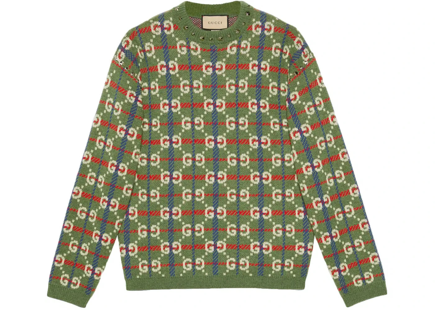 Мужской свитер с принтом GG Check Gucci, Green/Blue/White/Red