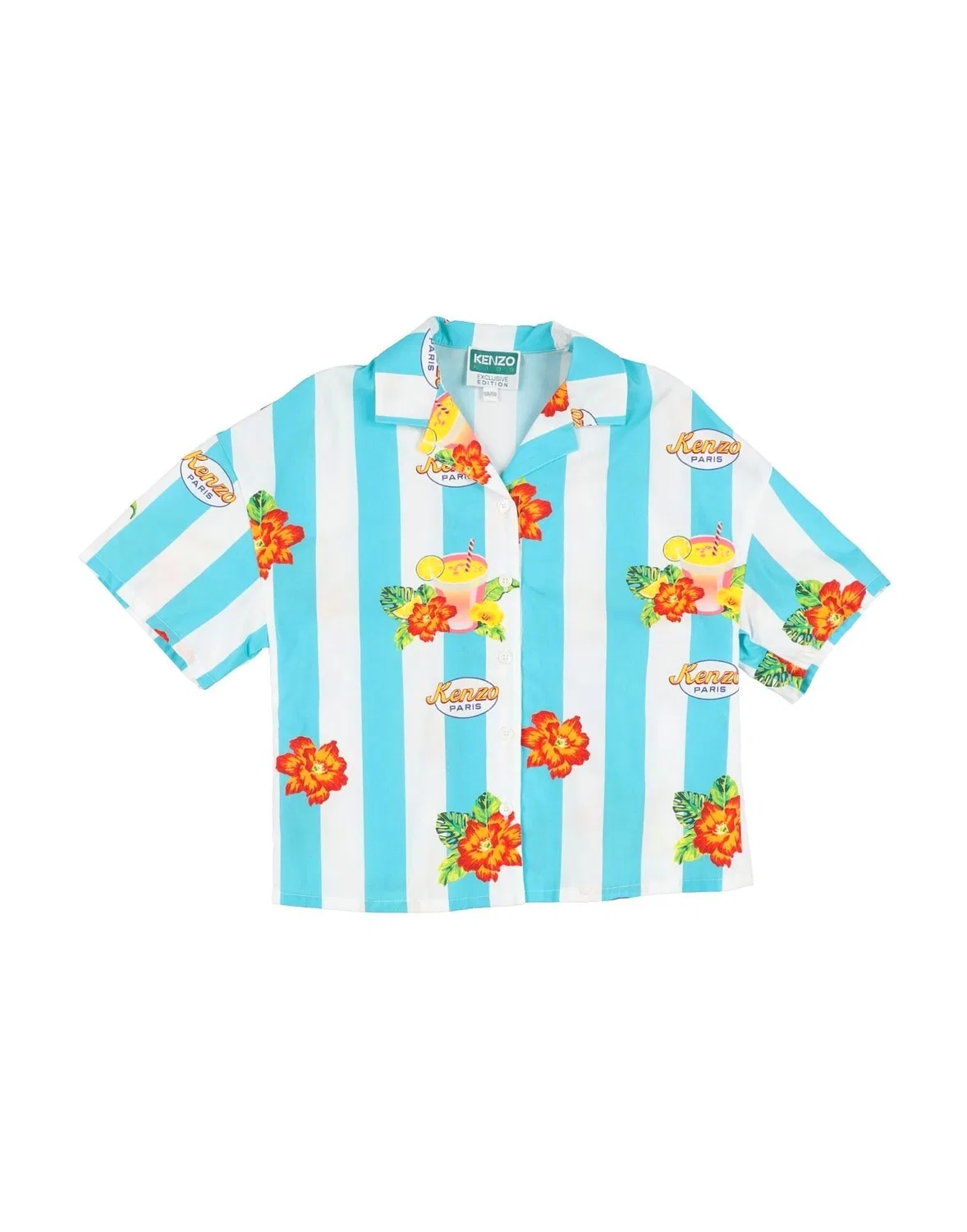 Детская рубашка из поплина с принтом Kenzo Kids, бирюзовый
