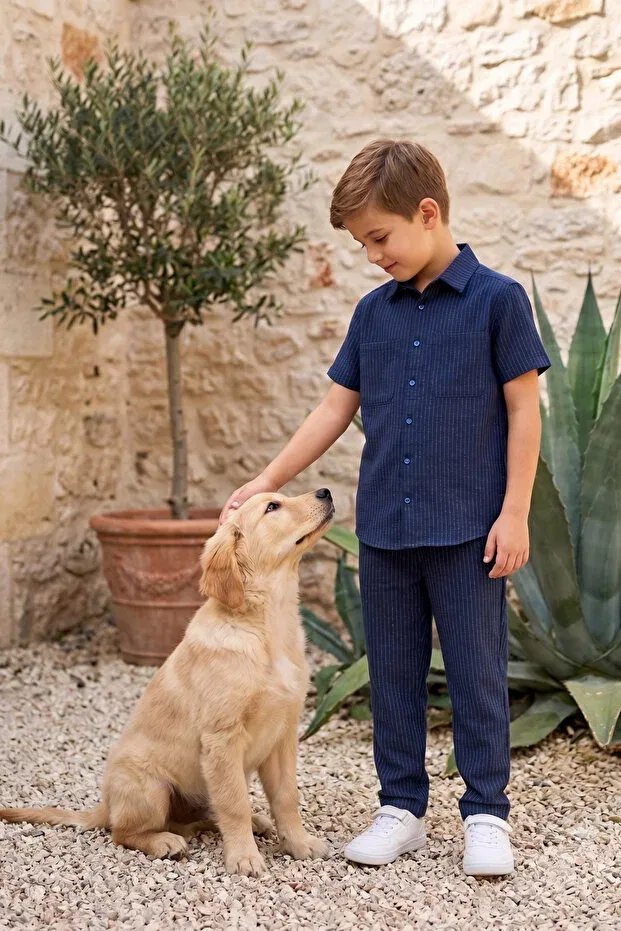 Детская рубашка для мальчиков с коротким рукавом Mutlu Kids, Navy Blue