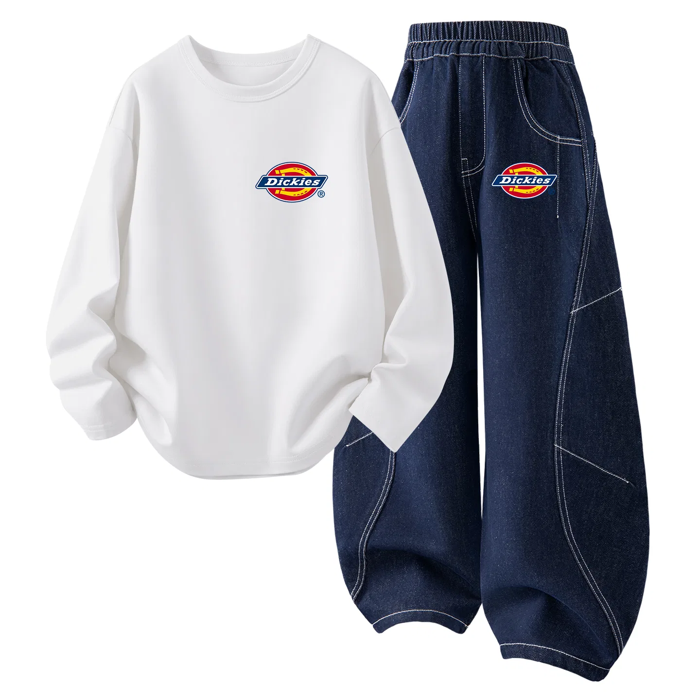 Детский комплект из футерованной кофты и джинсовых брюк, модель Standard Thick K White+Silicone Standard K Denim Dark Blue, Dickies, Black