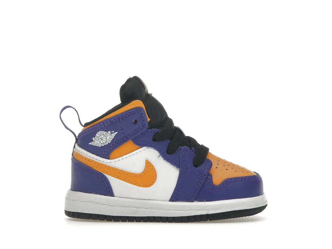 Детские кроссовки Lifestyle с принтом Jordan 1 Mid Lakers (2022) (TD) Jordan, Dark Concord/Taxi-White-Black