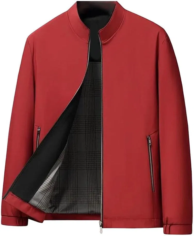 Мужская куртка с воротником-стойкой на молнии, с длинным рукавом, Slim Fit, Brick-red