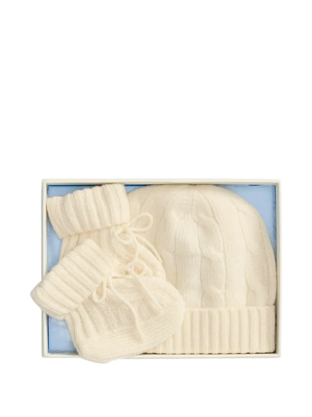 Комплект из шапки бини и пинеток фактурной вязки Polo Ralph Lauren Kids, бежевый — фото 2