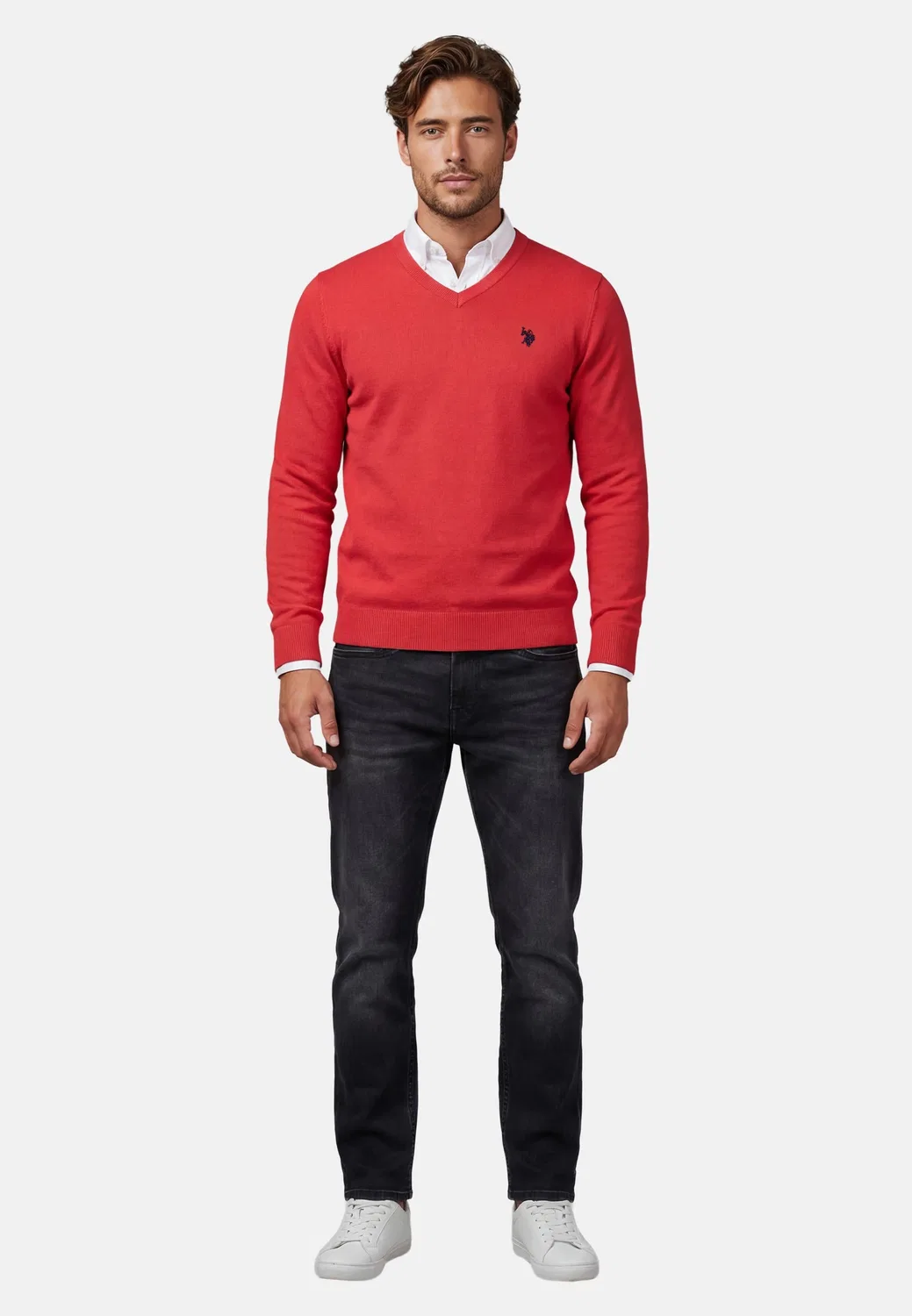 Мужской пуловер с V-образным вырезом Classic Fit U.S. Polo Assn., Rot-Navy — фото 4