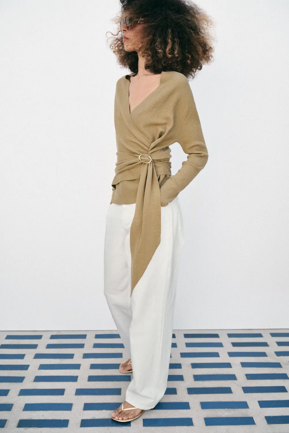 Вязаный кардиган-накидка ZARA, Brown/Taupe — фото 3