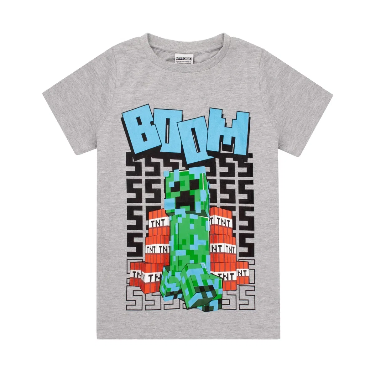 Футболка с принтом Creeper TNT Boom Placement Minecraft, Grey