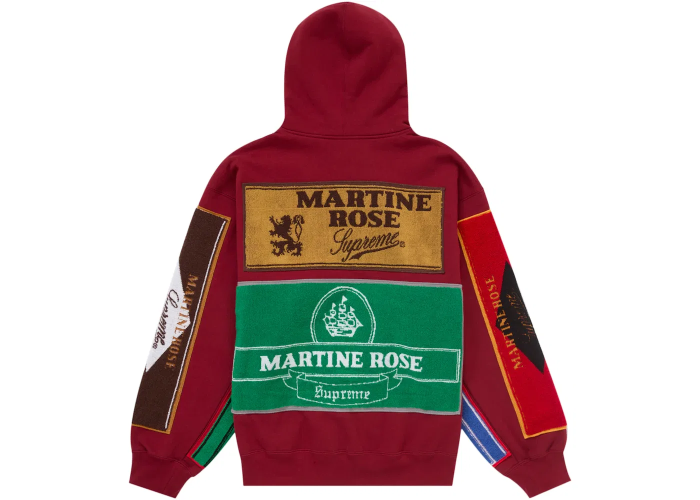 Мужской худи с полным замком и капюшоном с принтом Supreme Martine Rose Towel Zip Up Hooded Sweatshirt, Cardinal