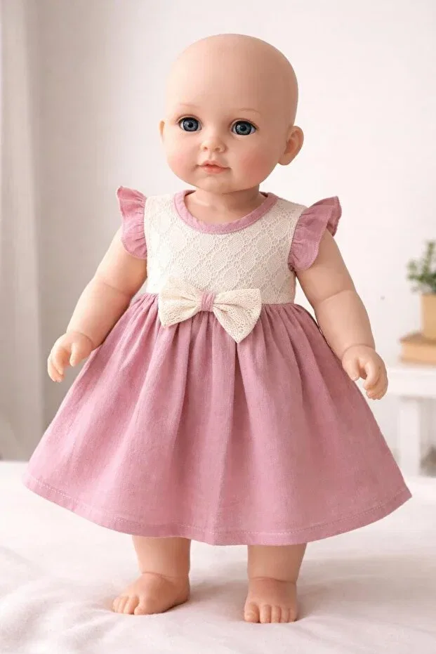 Детское платье для девочек хлопковое Eliza Çocuk Giyim, Pink + Beige — фото 2