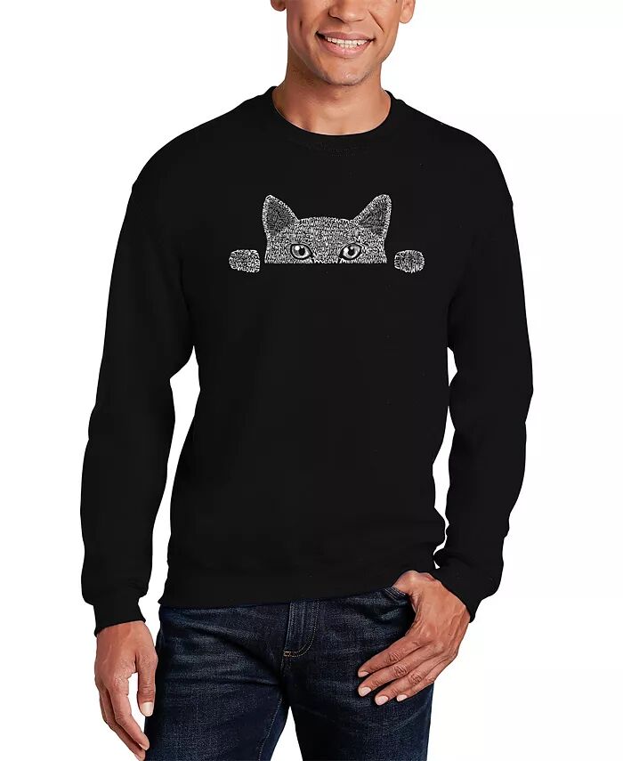 

Мужская толстовка с круглым вырезом Peeking Cat Word Art LA Pop Art, черный
