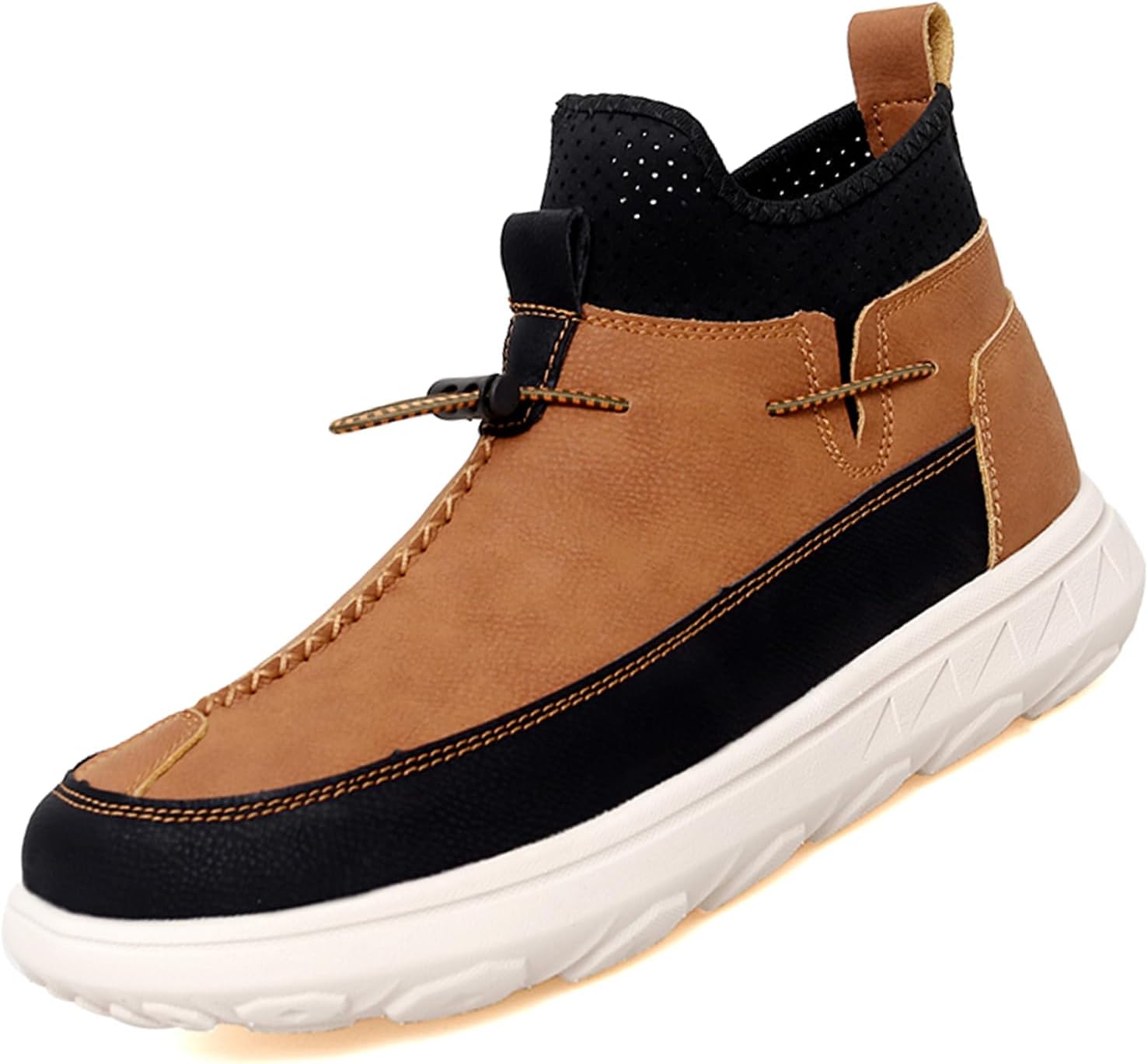 

Мужские ботинки Lossarye Chukka на платформе с застежкой-слипоном, регулируемой эластичной лентой, повседневные легкие ботильоны, нескользящие высокие кроссовки для прогулок, коричневый