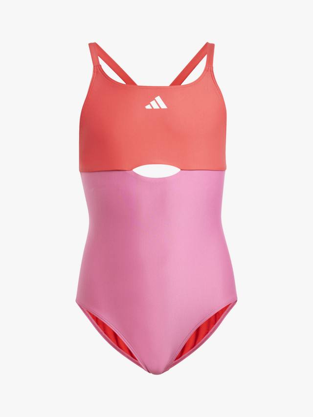 

Детский купальник с перекрестными лямками и цветными блоками adidas, Violet/Cream