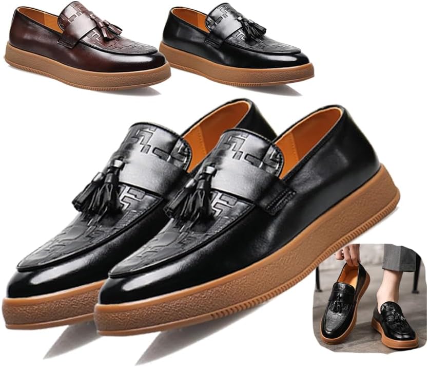 

Мужские клетчатые кожаные лоферы с кисточками, модные, на скользкой подошве, с круглым носком, деловая, повседневная, низкая обувь для офиса и прогулок Generic, черный