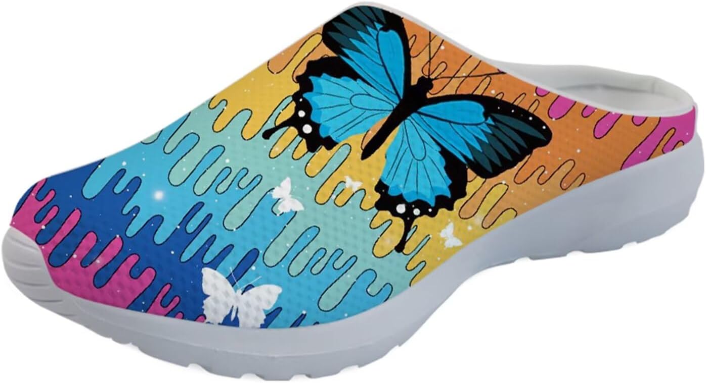 

GLENLCWE Унисекс сабо с принтом американского флага для мужчин и женщин, туфли-мюли, сабо на мягкой подошве, сетчатые тапочки для дома, пляжа и работы медсестрой, Butterfly Rainbow Tie Dye