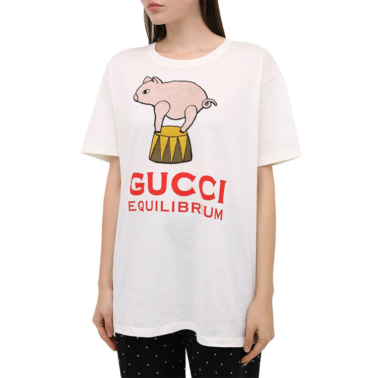 Футболка Gucci Equilibrium, принт с поросенком, кремовый — фото 3