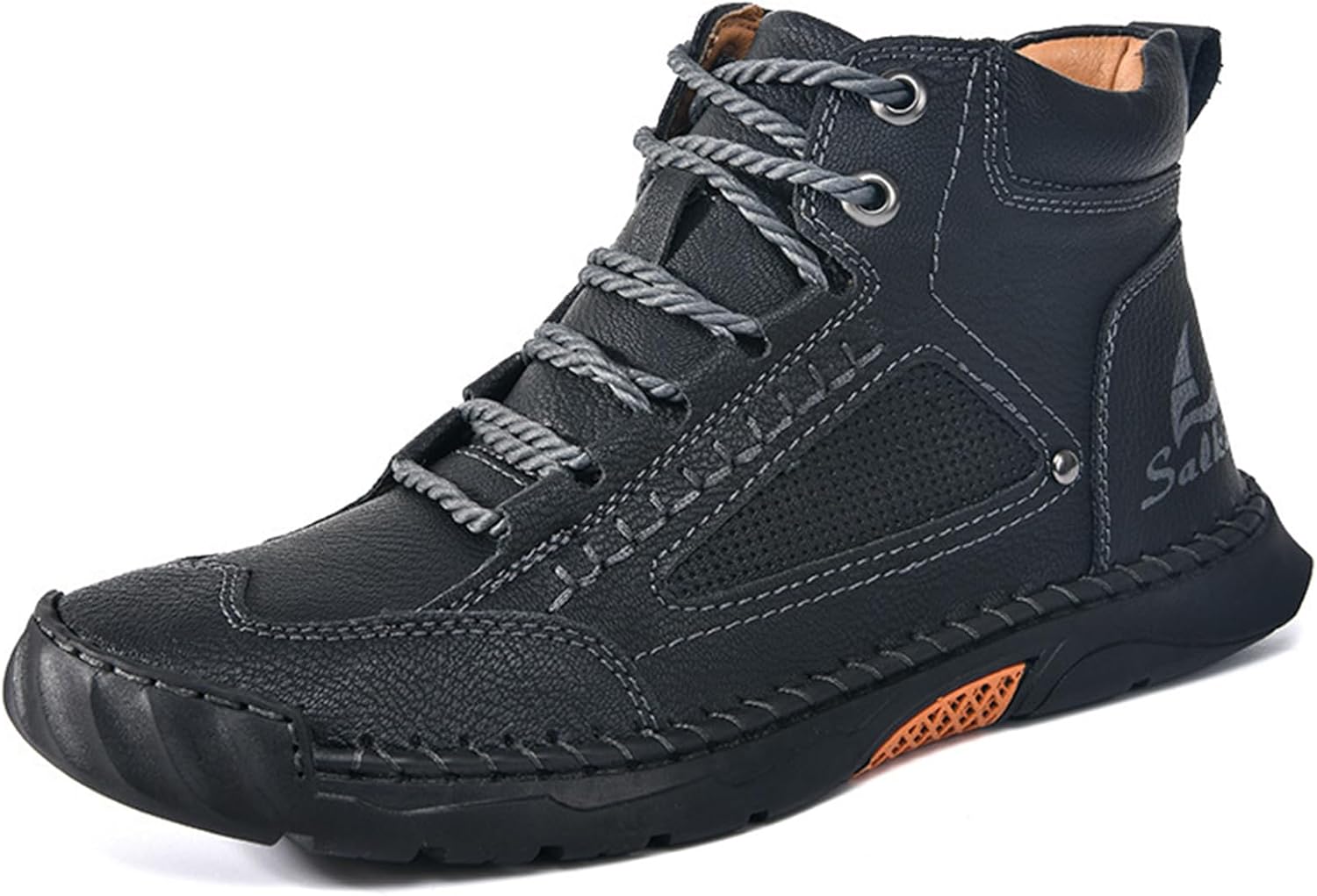 

Мужские широкие ботинки для походов и работы, мужские кожаные ботинки ручной работы, водонепроницаемые, с поддержкой свода стопы, просторным носком, нескользящие, легкие, дышащие, износостойкие Bangteuo, черный