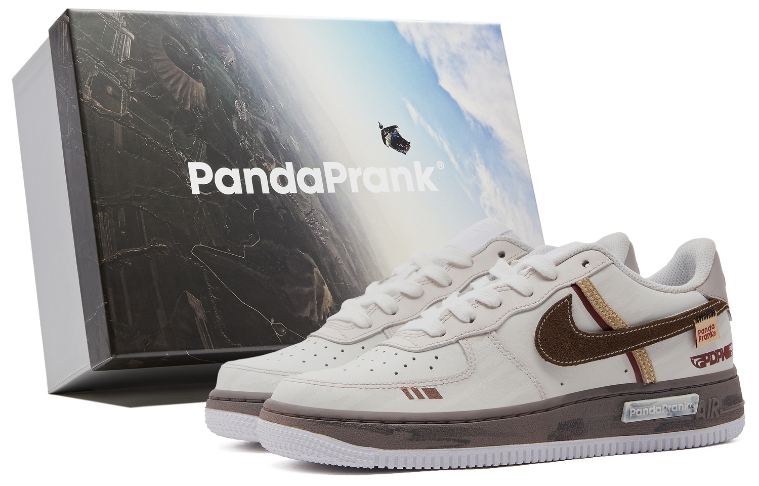 

Кроссовки Nike Air Force 1 противоскользящие износостойкие низкие для скейтбординга бело-коричневые подростковые