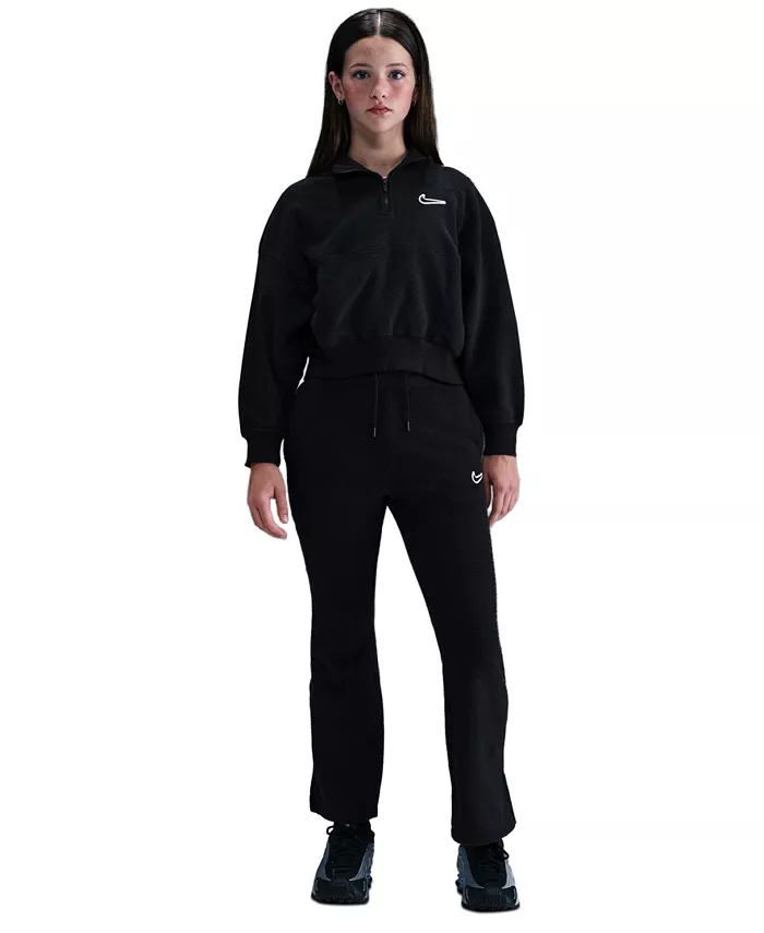 Спортивная кофта с молнией на четверть для девочек Big Girls' Quarter Zip Fleece Top Nike, черный — фото 3