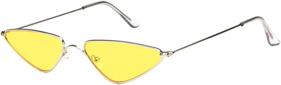 

Солнцезащитные очки ENTHYI «кошачий глаз» для женщин, ретро-очки треугольной формы узкой формы для вечеринок, металлические очки в стиле хиппи для уличных фотосессий, Silver Yellow