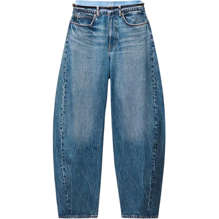 Джинсы с поясом и карманами Alexander Wang, Vintage Marble Blue