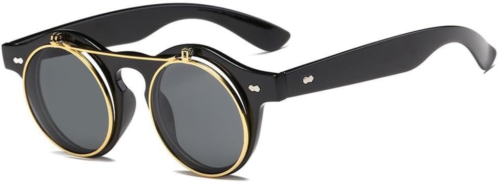 

Модные круглые солнцезащитные очки в стиле стимпанк с откидными линзами, винтажные, с двухслойными линзами, классические солнцезащитные очки UV400 TYUVIVO, P1black Blackgrey