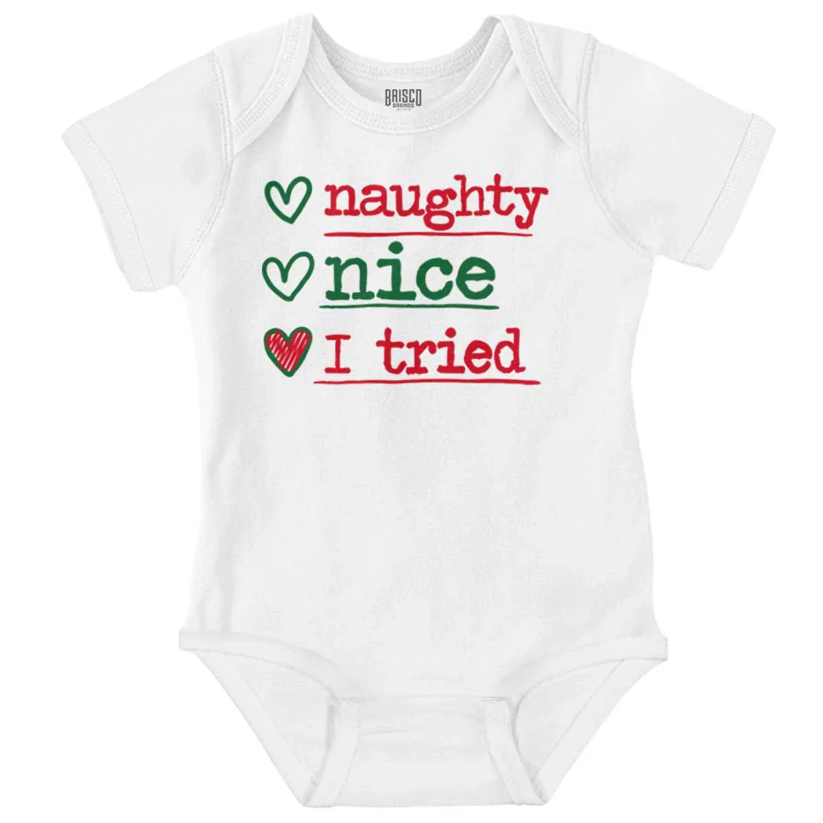 Детское боди с коротким рукавом Christmas Naught Nice I Tried Hearts Brisco Brands, White