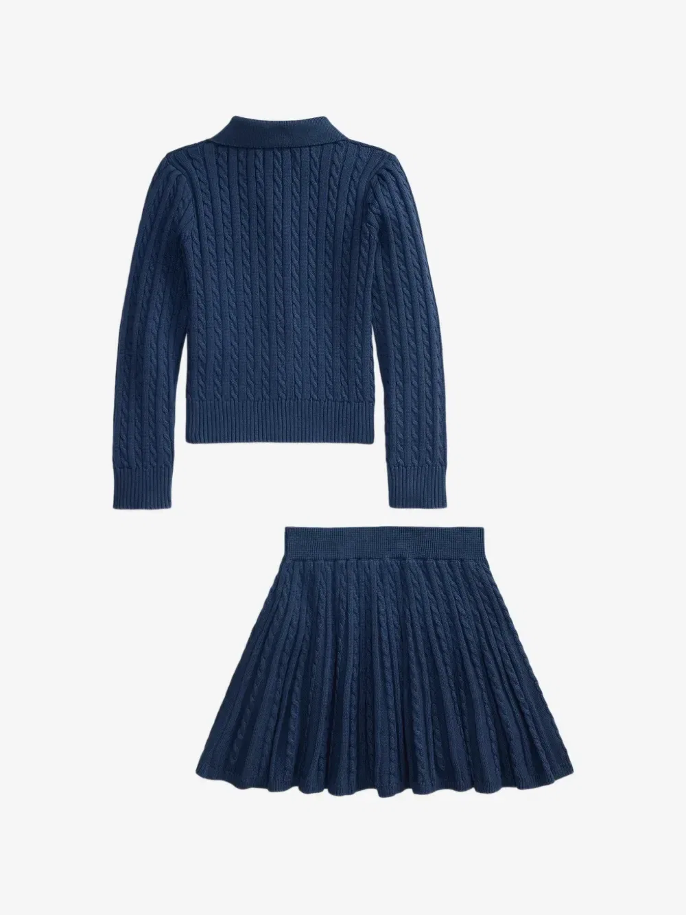 Комплект из хлопкового кардигана-поло и юбки POLO RALPH LAUREN KIDS, синий — фото 2
