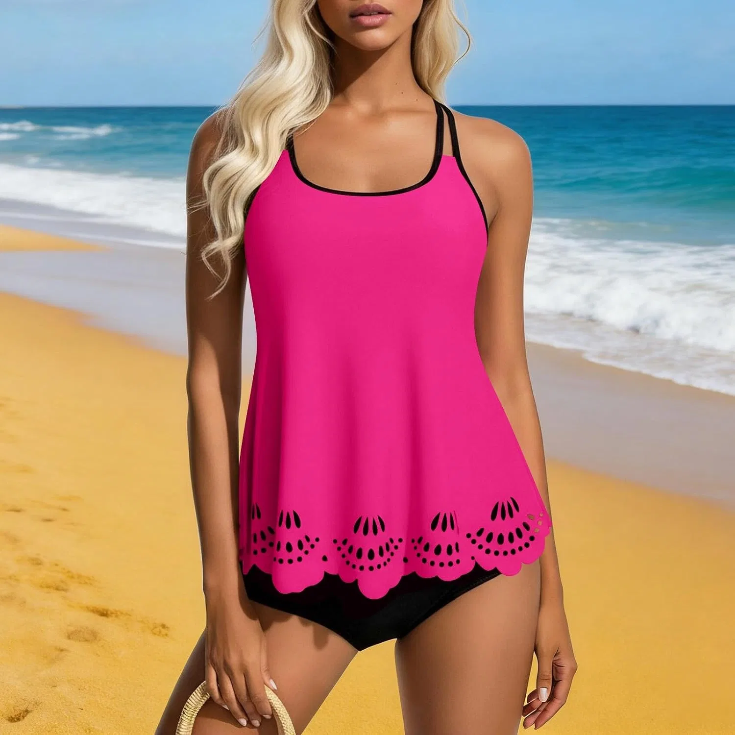 Женский танкини с контролем живота Athletic Swimsuits, Hot Pink — фото 3