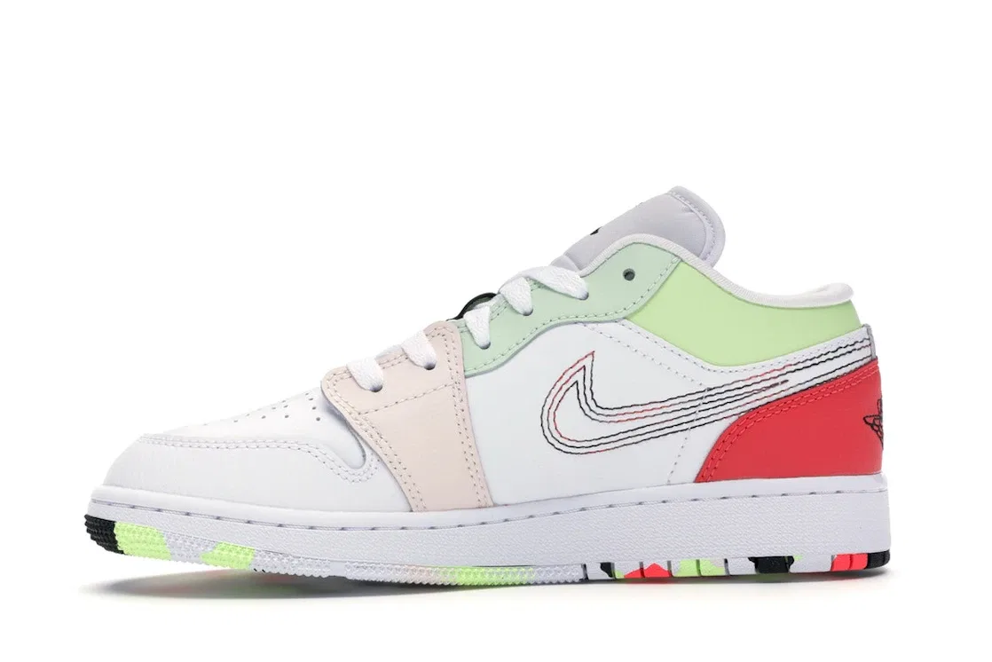 Детские кроссовки Lifestyle с длинным рукавом Jordan 1 Low Jordan, White/Ember Glow-Barely Volt-Black — фото 3