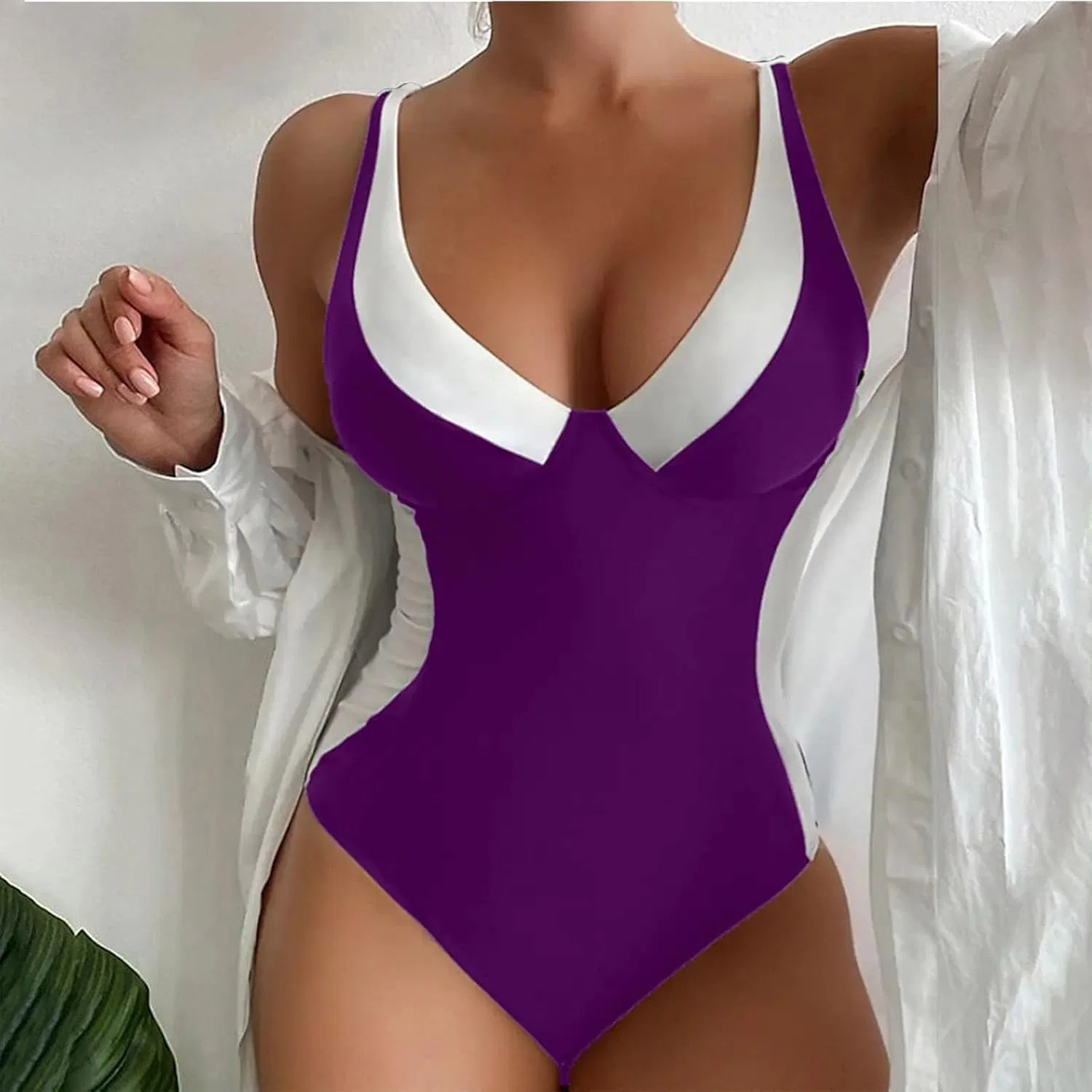 Женский слитный купальник с утяжкой живота Push up High Waist, Purple — фото 2